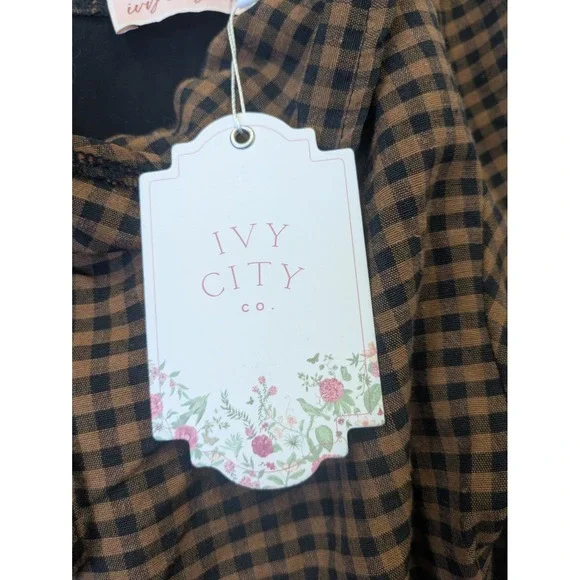 Ivy City Co Maple Women's Brown Gingham Check Midi Dress Size 2 NWT - Picture 8 of 14
